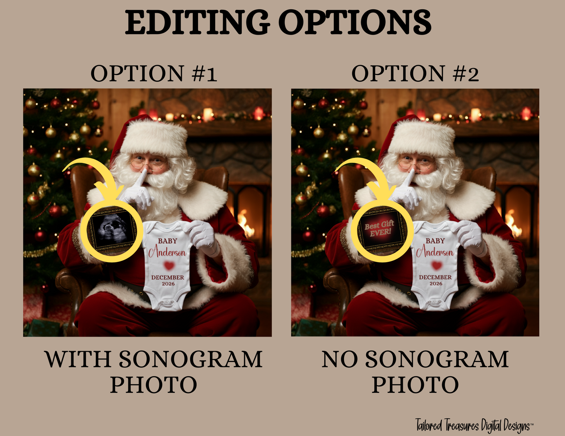 Digital Christmas Pregnancy Announcement, Shhhh Baby Coming, Customizable Santa Winter Themed, Personalized Editable Template TailoredTreasuresDigitalDesigns™