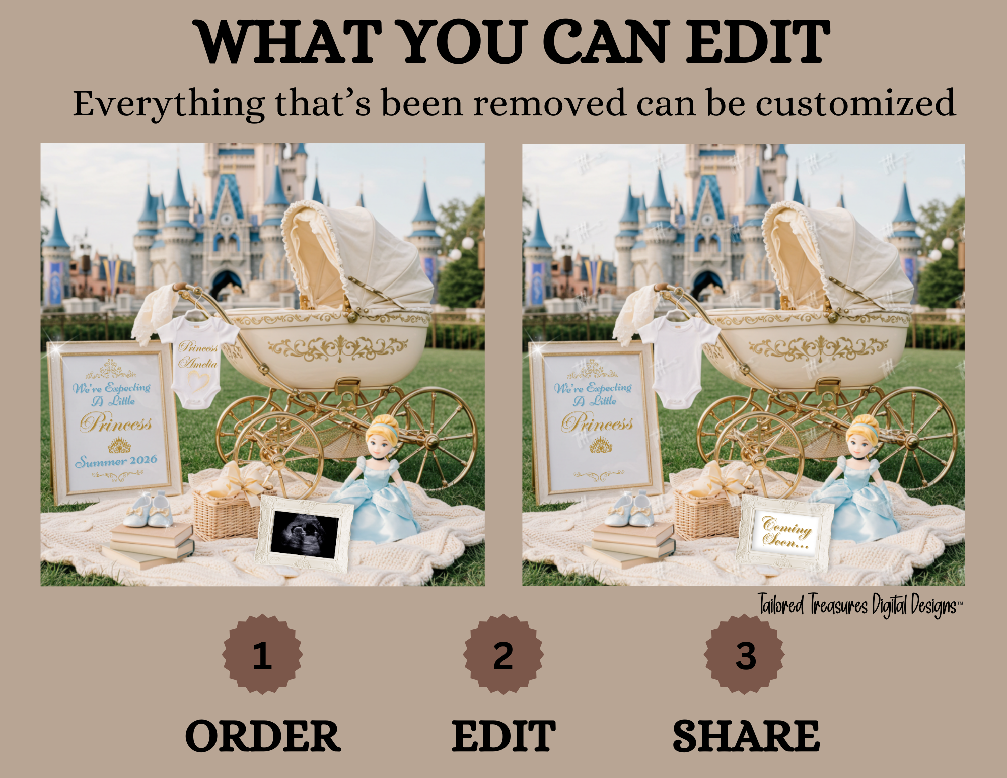 Digital Cinderella Pregnancy Announcement, We’re Expecting A Little Princess, Customizable It’s A Girl Themed, Personalized Editable Template TailoredTreasuresDigitalDesigns™