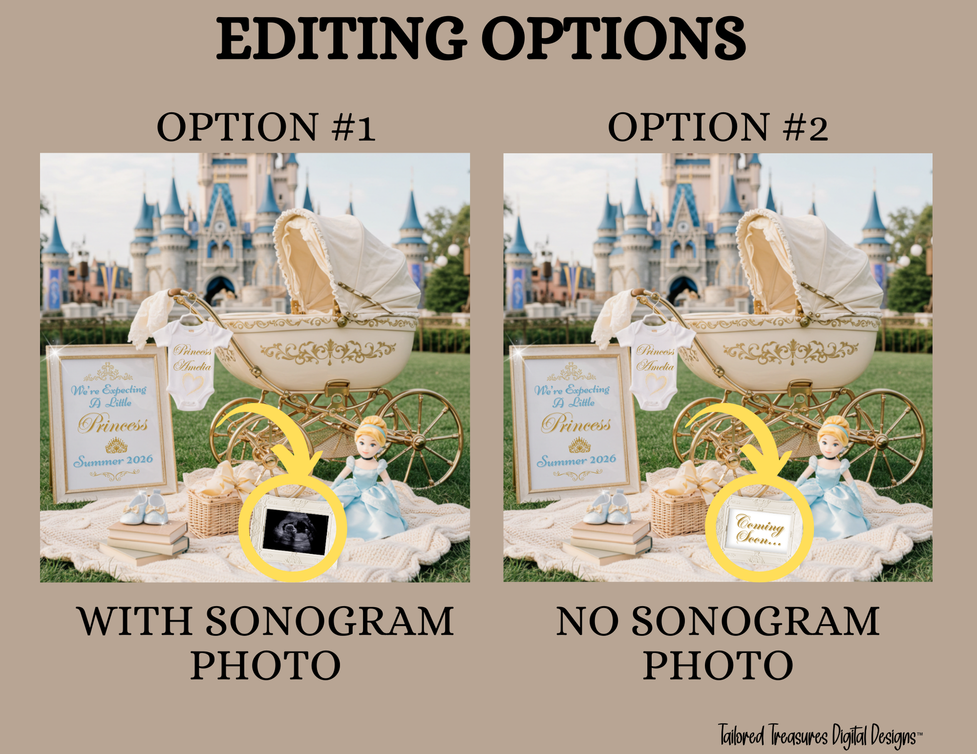 Digital Cinderella Pregnancy Announcement, We’re Expecting A Little Princess, Customizable It’s A Girl Themed, Personalized Editable Template TailoredTreasuresDigitalDesigns™