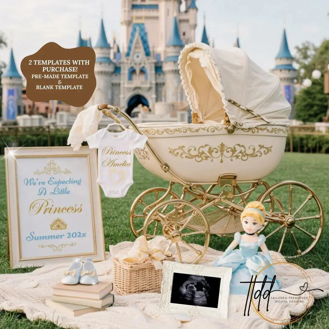 Digital Cinderella Pregnancy Announcement, We’re Expecting A Little Princess, Customizable It’s A Girl Themed, Personalized Editable Template TailoredTreasuresDigitalDesigns™