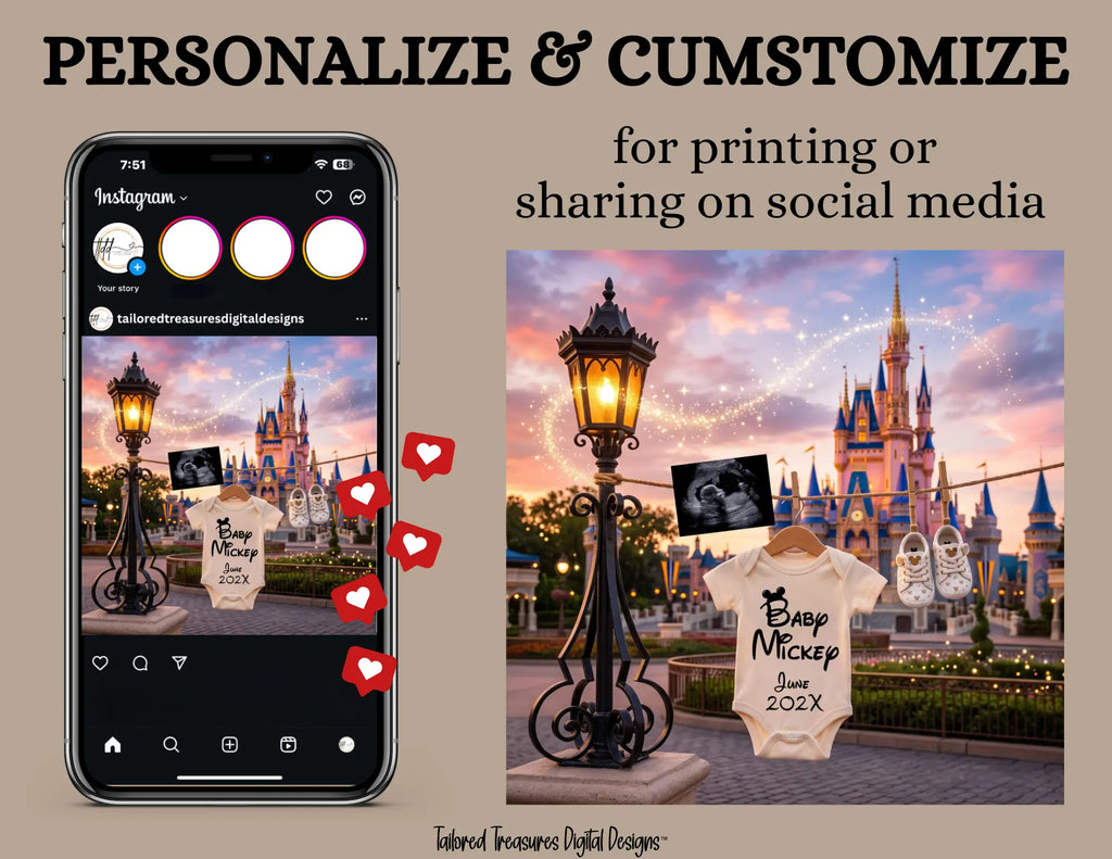 Disney Park Surname Digital Magical Pregnancy Announcement | Fully Editable Canva Template TailoredTreasuresDigitalDesigns™