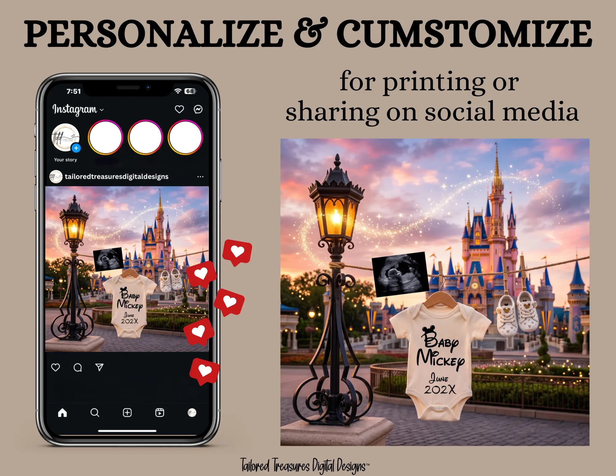 Disney Park Surname Digital Magical Pregnancy Announcement | Fully Editable Canva Template TailoredTreasuresDigitalDesigns™