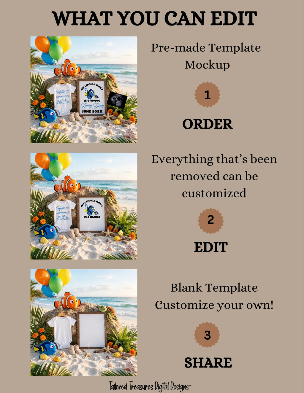 Beach Finding Dory Disney Pregnancy Announcement Template | Editable Canva | Instant Download TailoredTreasuresDigitalDesigns™