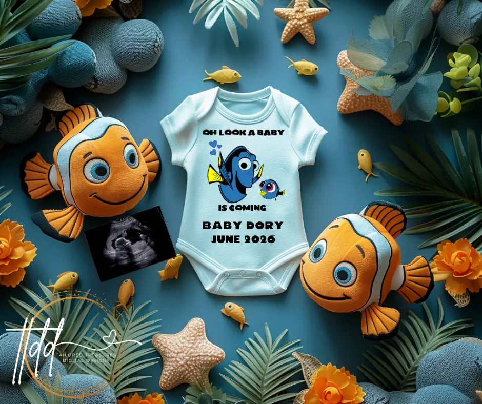 Digital Pregnancy Announcement, Oh Look A Baby, Customizable Finding Dory Themed, Personalized Editable Template TailoredTreasuresDigitalDesigns™