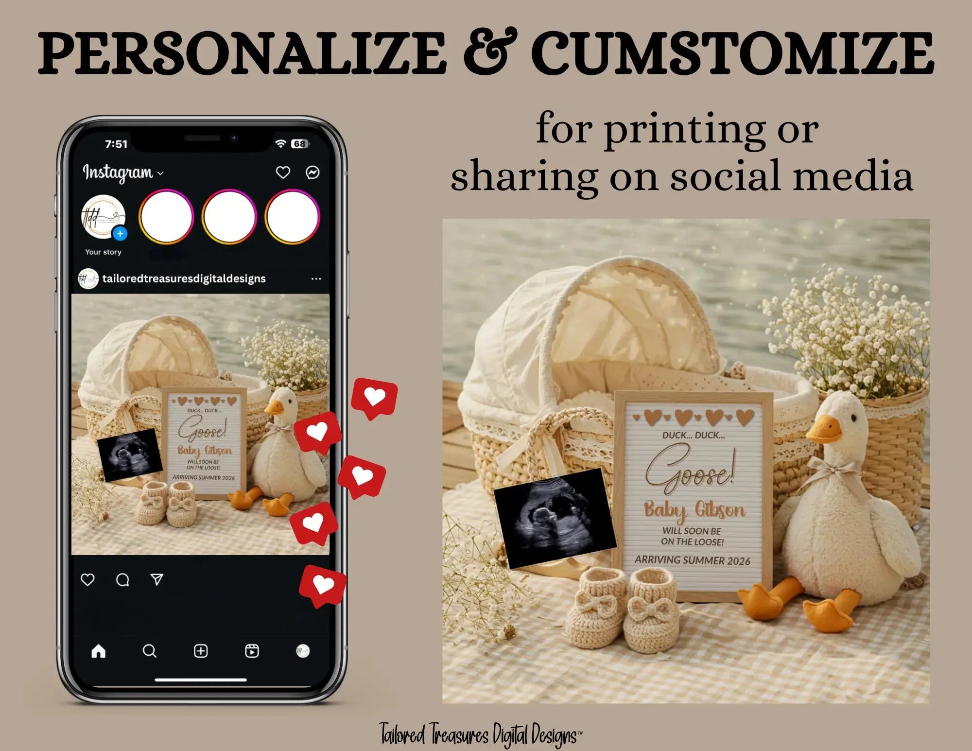 Duck Duck Goose Will be On the Loose, Goose Digital Pregnancy Announcement, Instant Download Baby Reveal, Customizable Spring, Canva Editable Template - TailoredTreasuresDigitalDesigns™