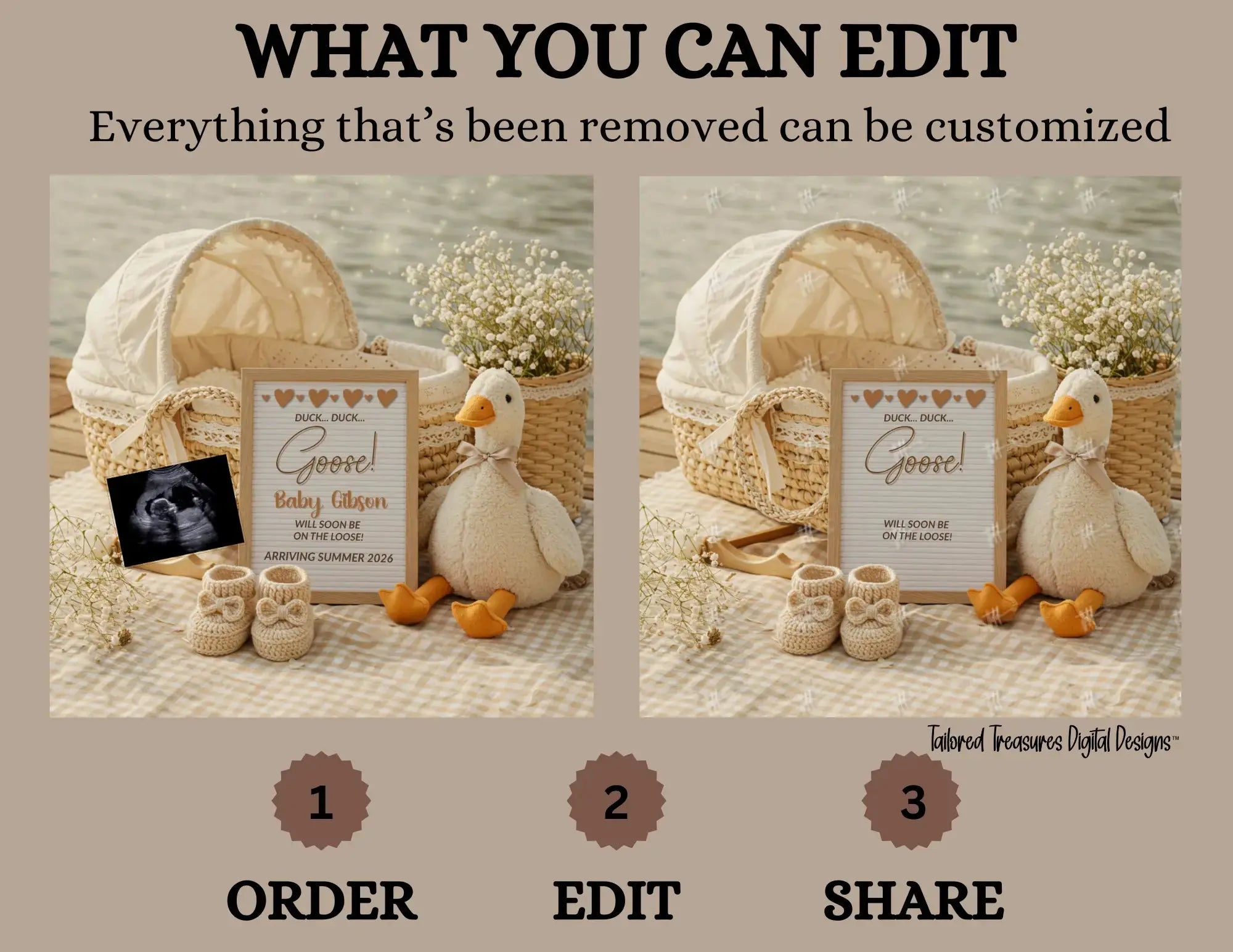 Duck Duck Goose Will be On the Loose, Goose Digital Pregnancy Announcement, Instant Download Baby Reveal, Customizable Spring, Canva Editable Template - TailoredTreasuresDigitalDesigns™
