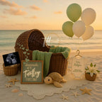 Dude We’re Turtley Expecting, Beach Digital Pregnancy Announcement, Sunset Summer Turtle Themed, Customizable Editable Template - TailoredTreasuresDigitalDesigns™