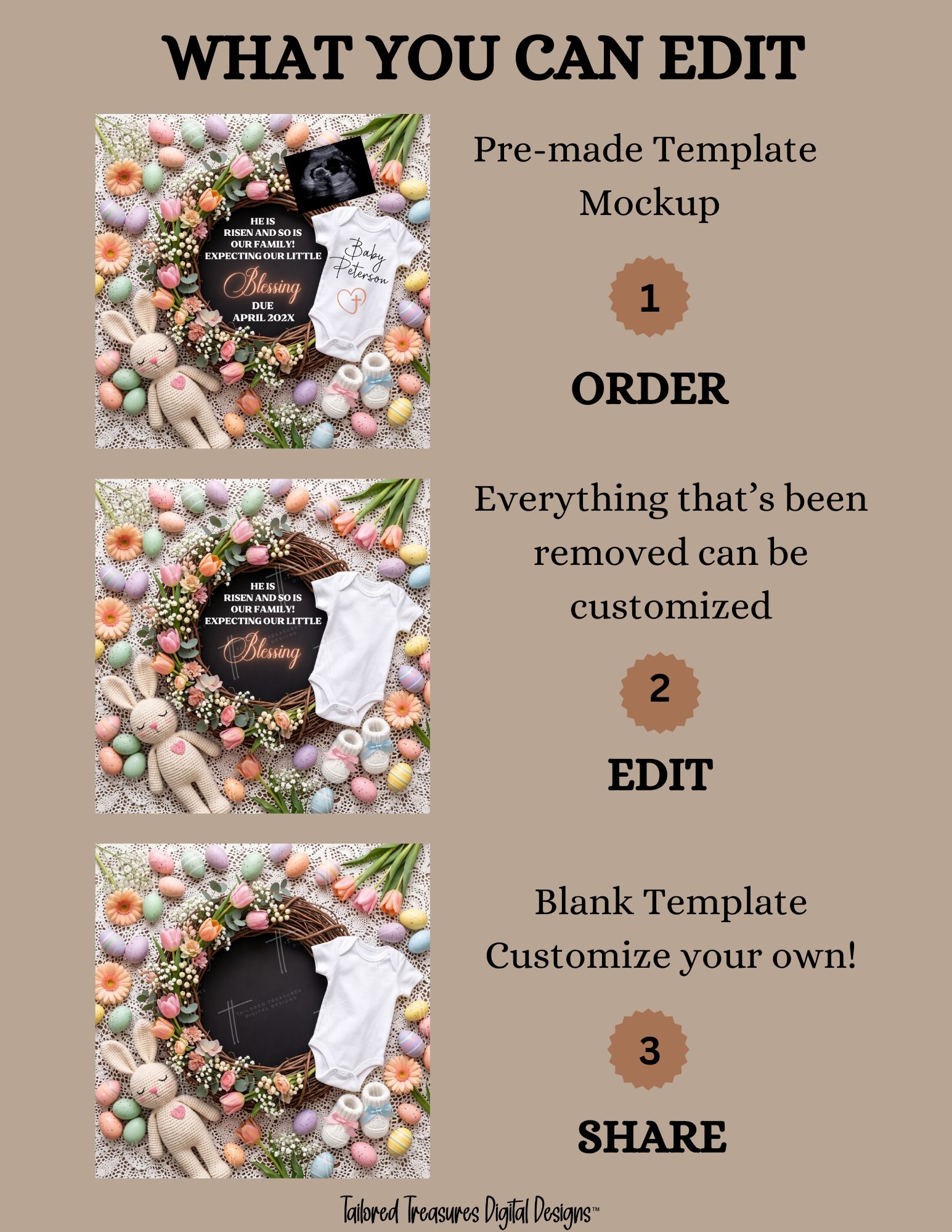 Easter Christian Pregnancy Announcement, He Is Risen And So Is Our Family, Spring Baby Reveal, Personalized Editable Canva Template