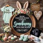 Somebunny Is On The Way, Easter Digital Pregnancy Announcement, Gender Neutral, Customizable Spring Themed, Canva Instant Download Editable Template TailoredTreasuresDigitalDesigns™