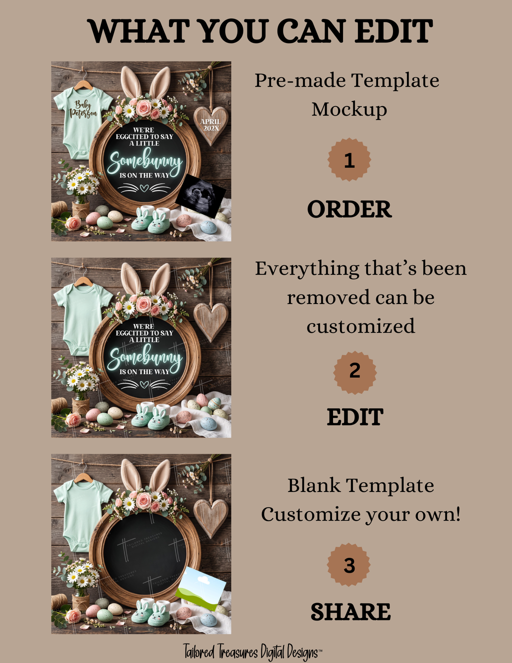 Somebunny Is On The Way, Easter Digital Pregnancy Announcement, Gender Neutral, Customizable Spring Themed, Canva Instant Download Editable Template TailoredTreasuresDigitalDesigns™