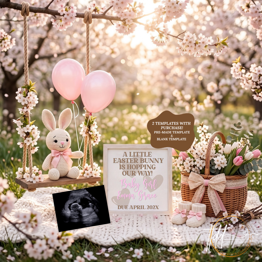 Easter Buddy Is Hopping Our Way Baby Boy Pregnancy Announcement | Digital Canva Template | Blue Spring Baby Reveal | Instant Download (Copy) TailoredTreasuresDigitalDesigns™