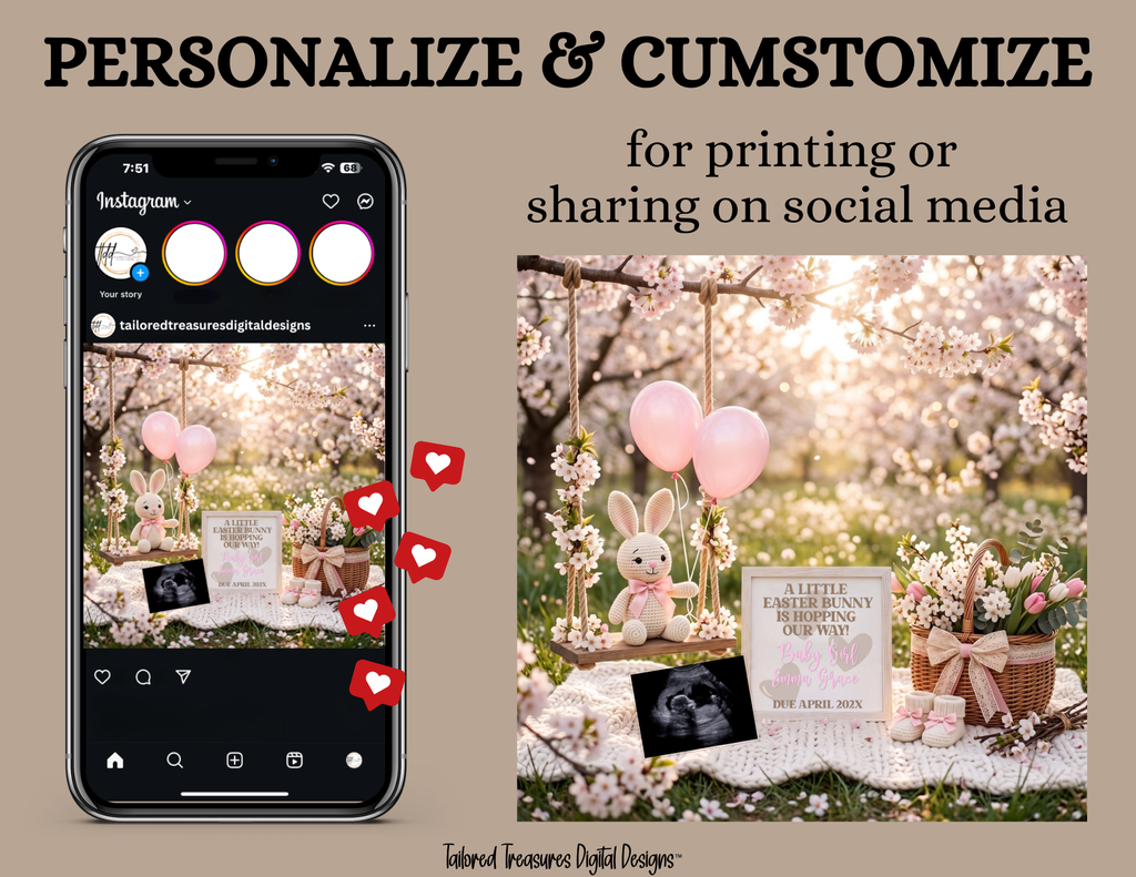 Easter Buddy Is Hopping Our Way Baby Boy Pregnancy Announcement | Digital Canva Template | Blue Spring Baby Reveal | Instant Download (Copy) TailoredTreasuresDigitalDesigns™