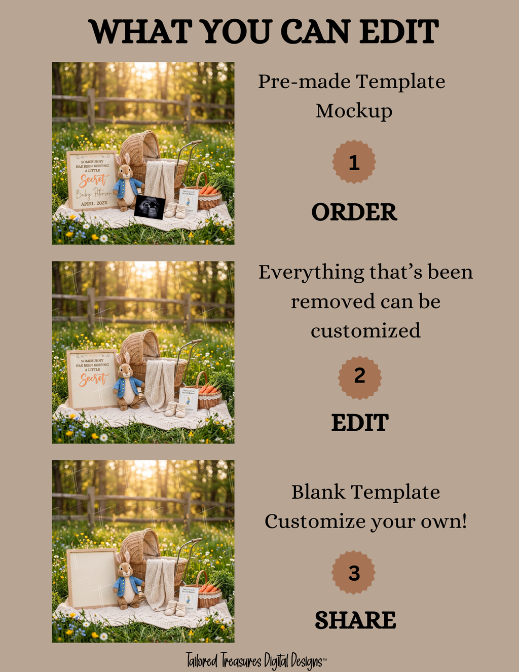 Somebunny Has Been Keeping A Secret, Easter Digital Pregnancy Announcement, Gender Neutral, Customizable Spring Themed, Canva Instant Download Editable Template TailoredTreasuresDigitalDesigns™