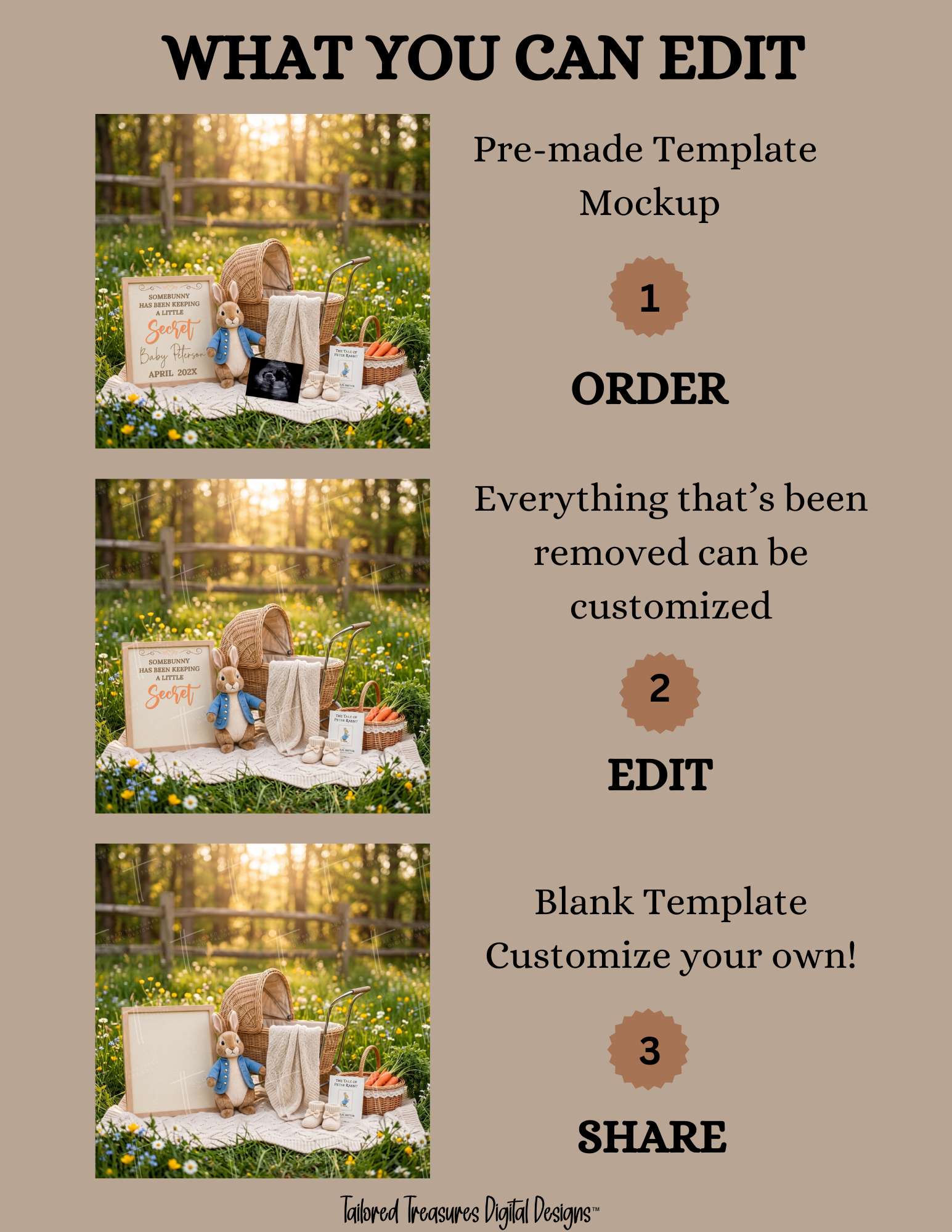 Somebunny Has Been Keeping A Secret, Easter Digital Pregnancy Announcement, Gender Neutral, Customizable Spring Themed, Canva Instant Download Editable Template TailoredTreasuresDigitalDesigns™