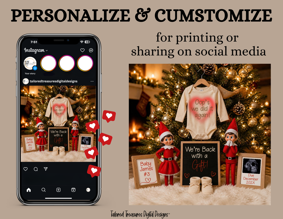 Christmas Elf Pregnancy Announcement Canva Template | Oops, We Did It Again!