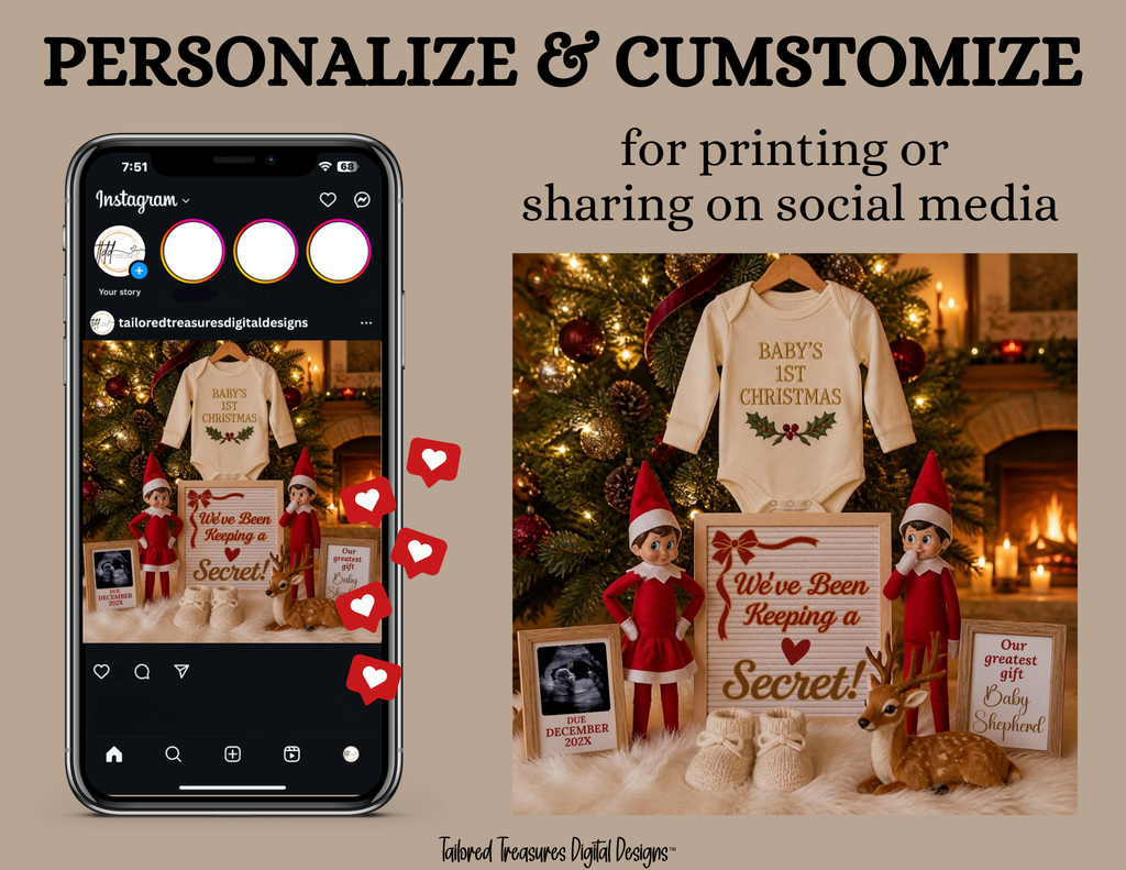 Christmas Elf Pregnancy Announcement Template | Keeping a Secret | Editable Canva Download