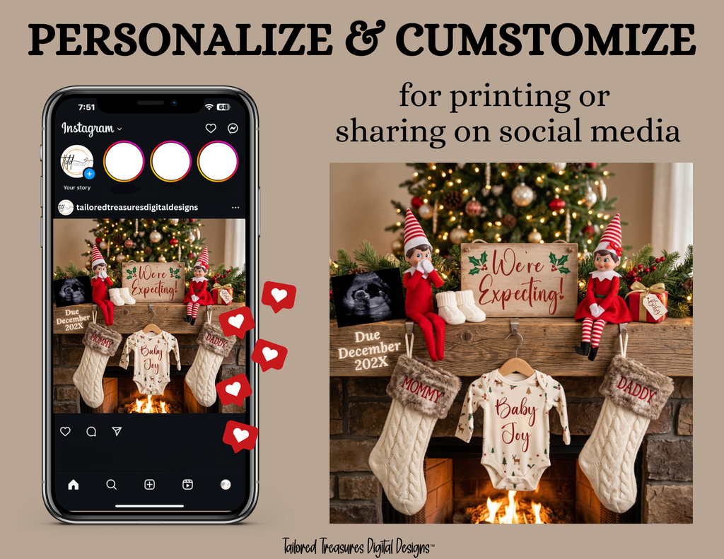Christmas Elf Pregnancy Announcement Template | We’re Expecting | Editable Canva Download