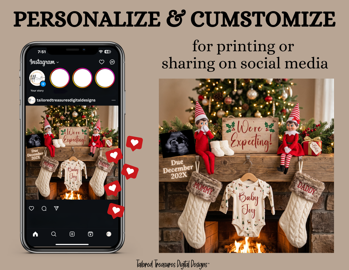 Christmas Elf Pregnancy Announcement Template | We’re Expecting | Editable Canva Download