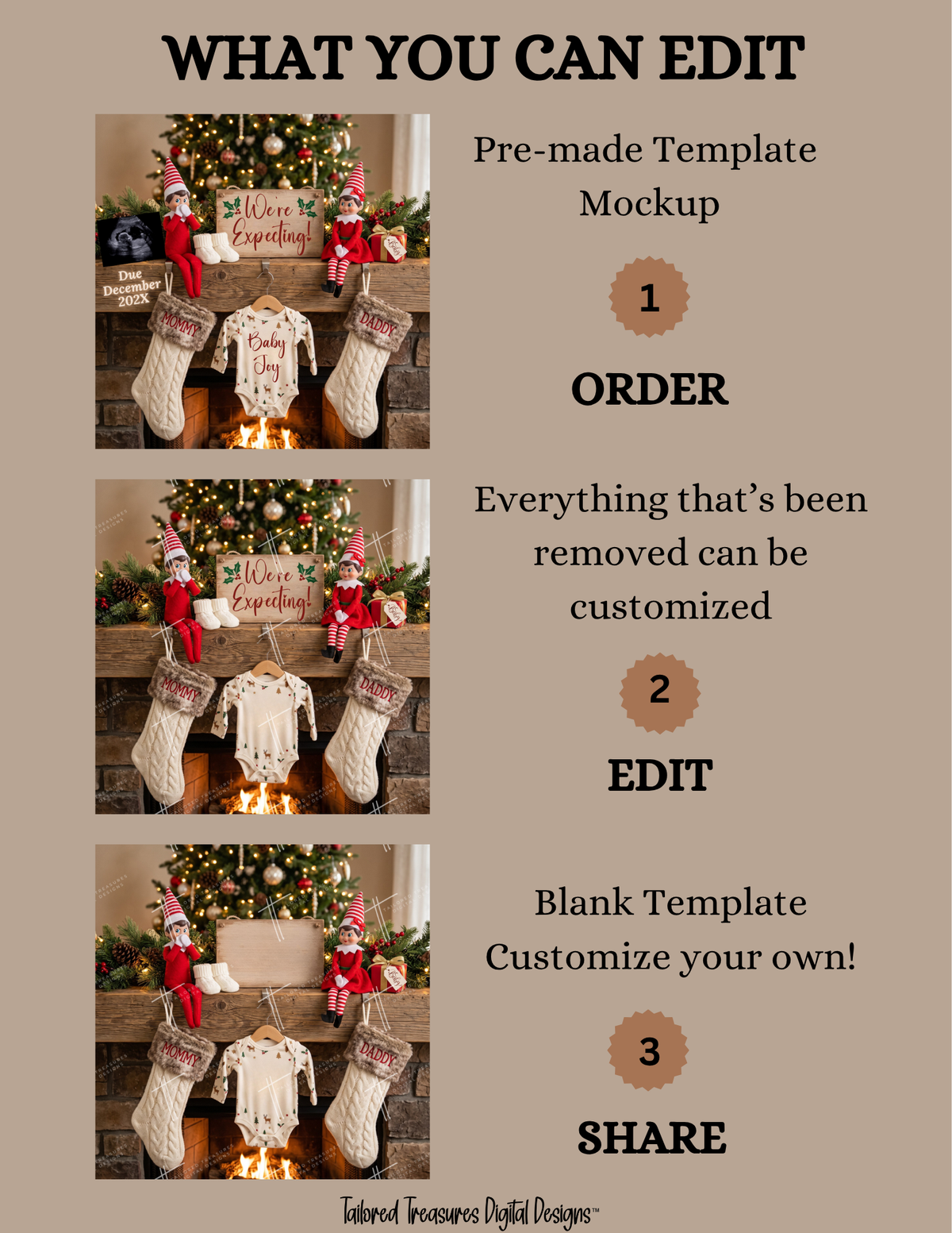 Christmas Elf Pregnancy Announcement Template | We’re Expecting | Editable Canva Download
