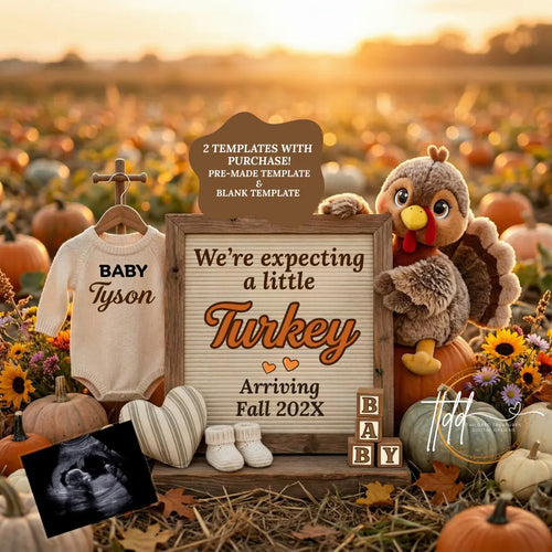 Expecting A Little Turkey, Fall Turkey Digital Pregnancy Announcement, Autumn Boho Themed, Instant Download Template TrendyCustomApparel™