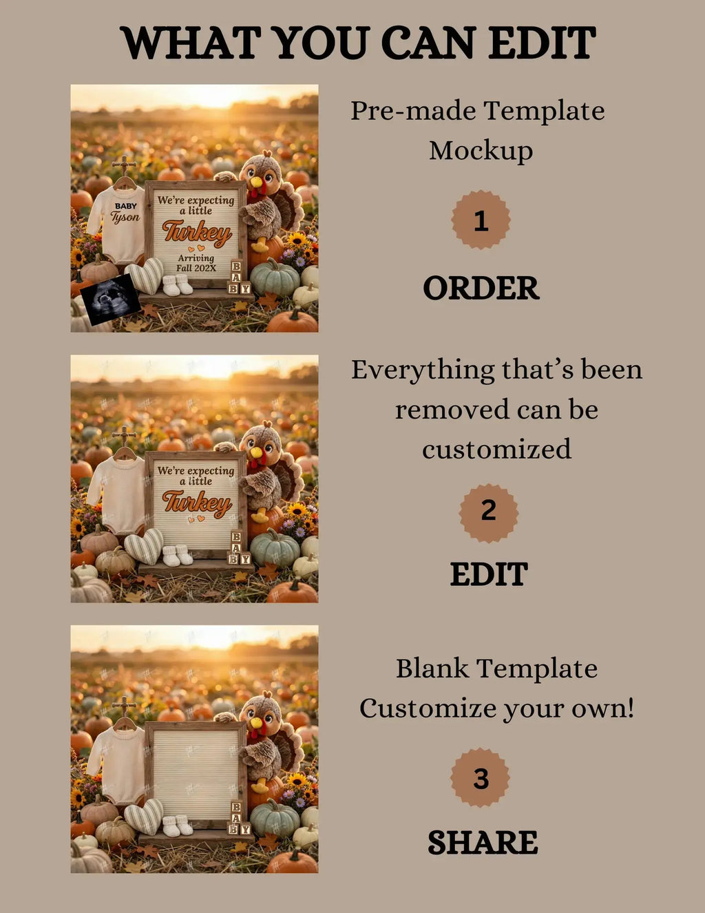 Expecting A Little Turkey, Fall Turkey Digital Pregnancy Announcement, Autumn Boho Themed, Instant Download Template TrendyCustomApparel™