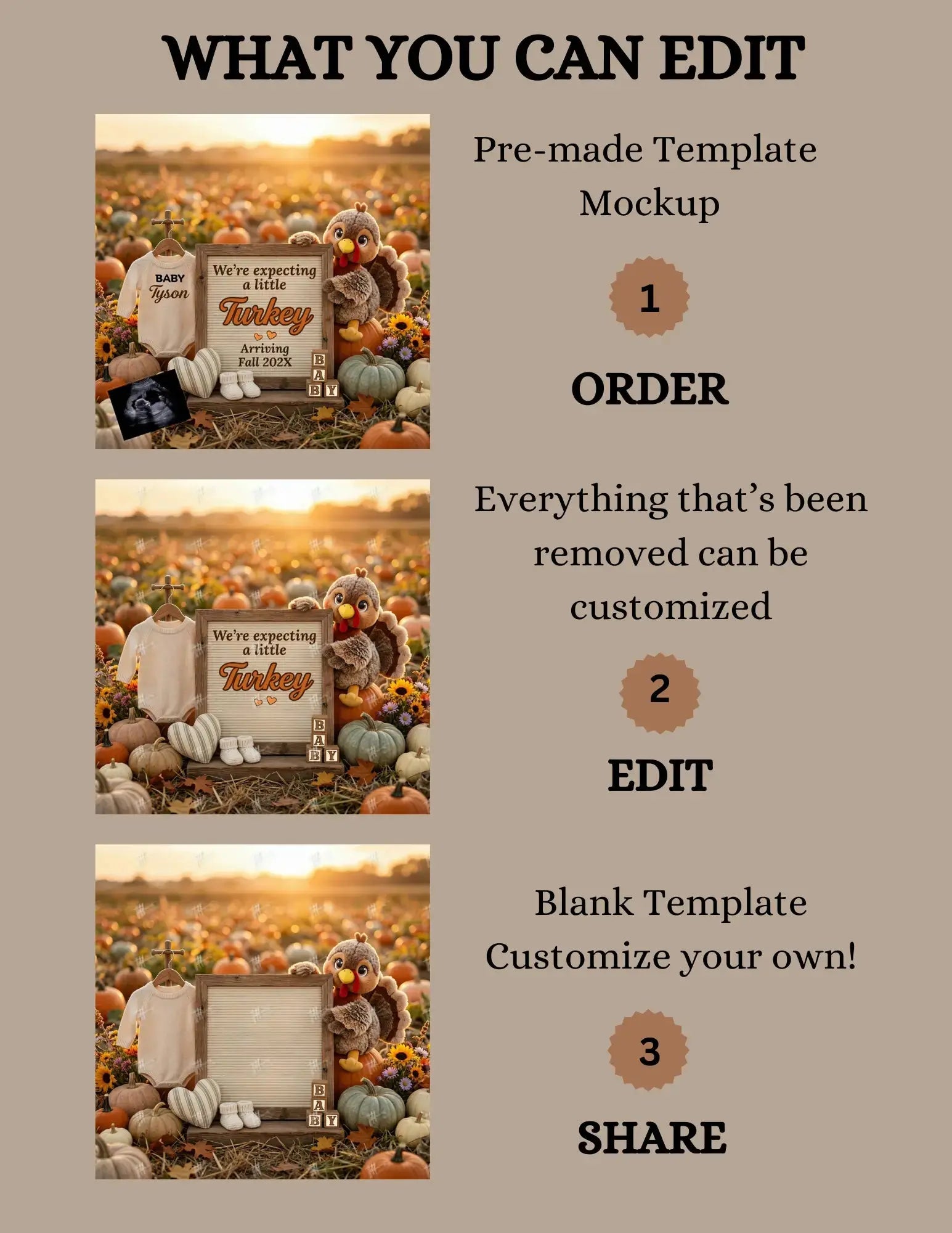 Expecting A Little Turkey, Fall Turkey Digital Pregnancy Announcement, Autumn Boho Themed, Instant Download Template TrendyCustomApparel™