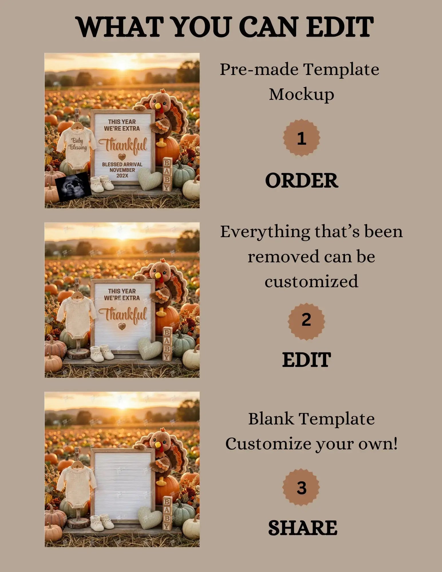 This Year We’re Extra Thankful Pregnancy Reveal, Fall Thankful Digital Pregnancy Announcement, Autumn Turkey Themed Template TrendyCustomApparel™