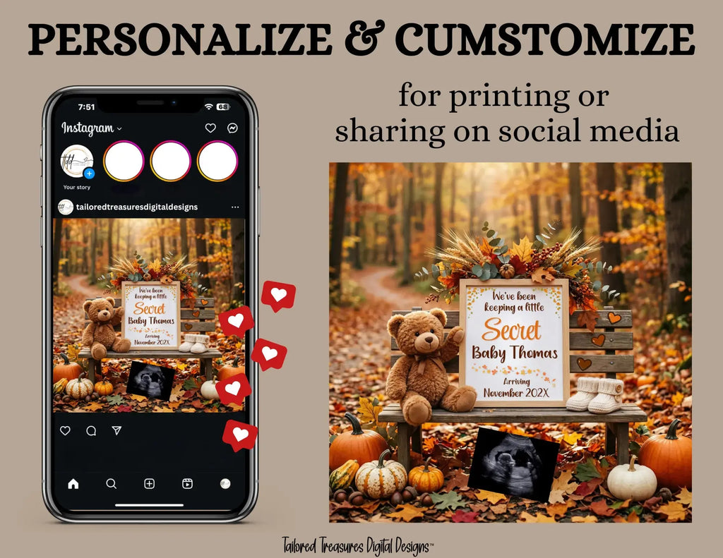 We've Been Keeping a Secret, Fall Secret Digital Pregnancy Announcement, Autumn Themed, Instant Editable Template TrendyCustomApparel™