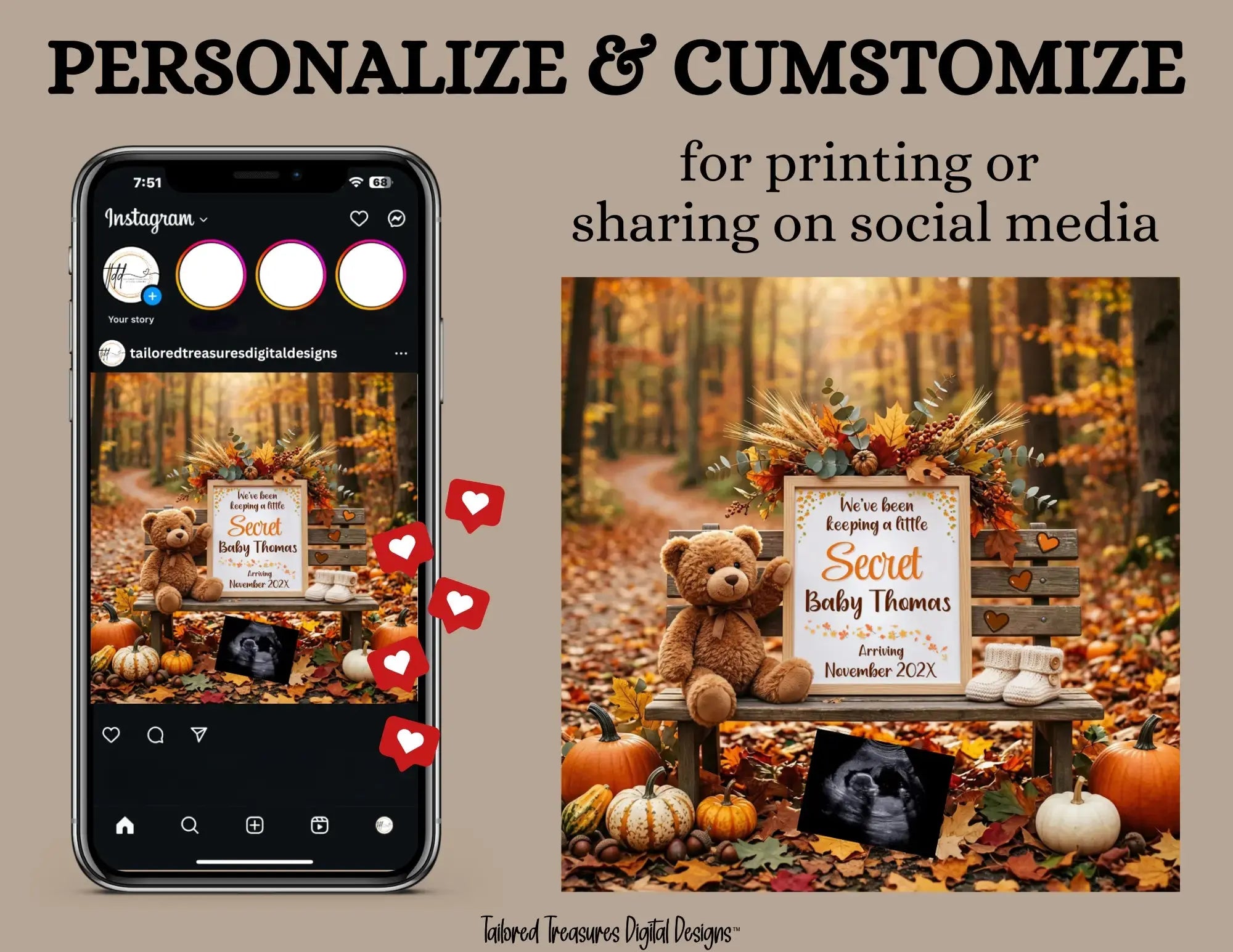 We've Been Keeping a Secret, Fall Secret Digital Pregnancy Announcement, Autumn Themed, Instant Editable Template TrendyCustomApparel™