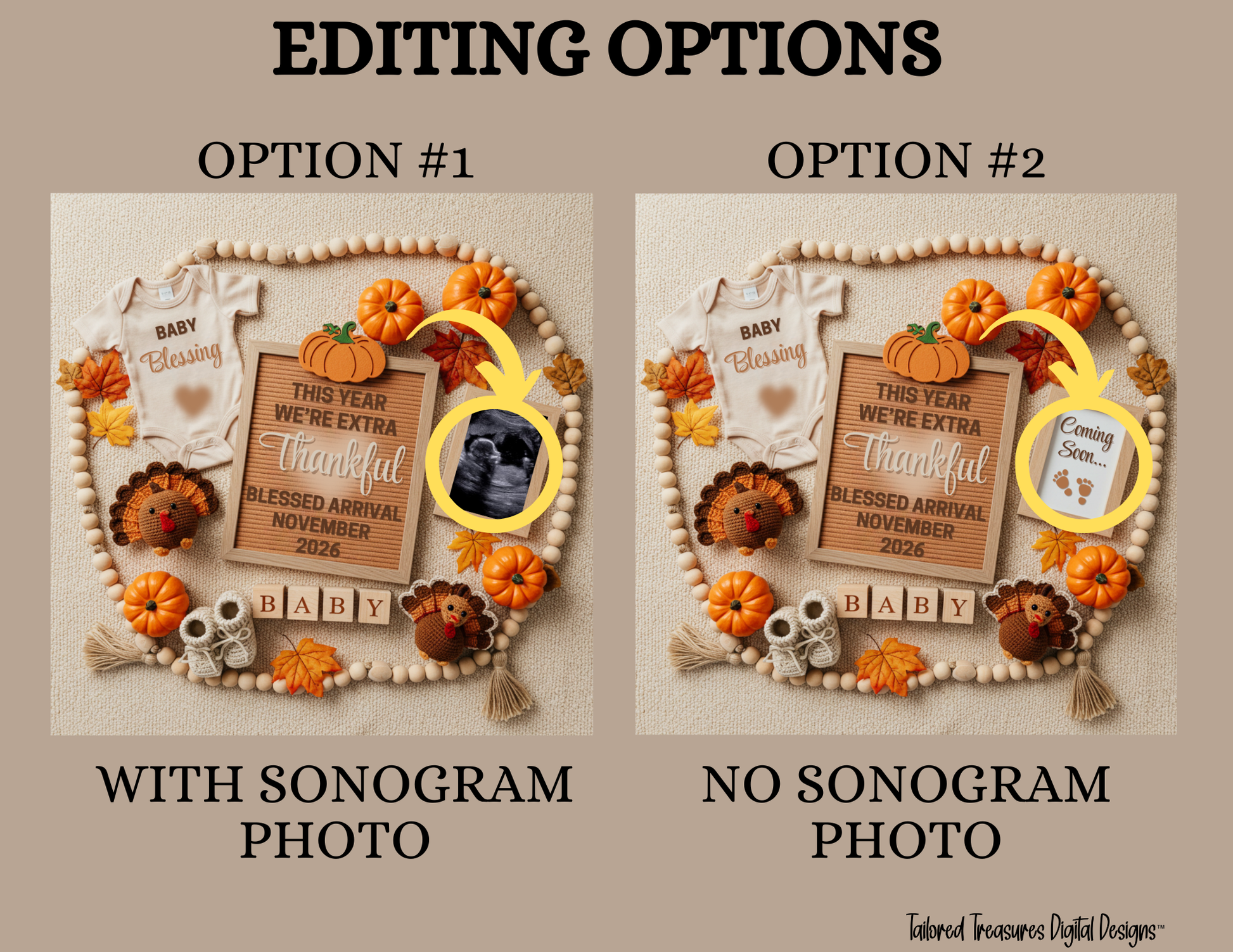 Digital Pregnancy Announcement, Thankful Pregnancy Reveal, Customizable Fall Themed, Personalized Editable Template TailoredTreasuresDigitalDesigns™