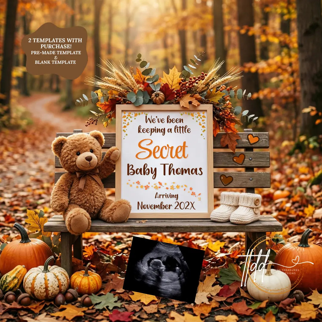 We've Been Keeping a Secret, Fall Secret Digital Pregnancy Announcement, Autumn Themed, Instant Editable Template TrendyCustomApparel™