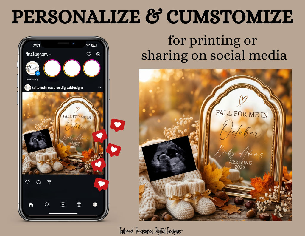 Rustic Fall Pregnancy Announcement | Fully Editable Digital Canva Template | Thanksgiving Themed TailoredTreasuresDigitalDesigns™