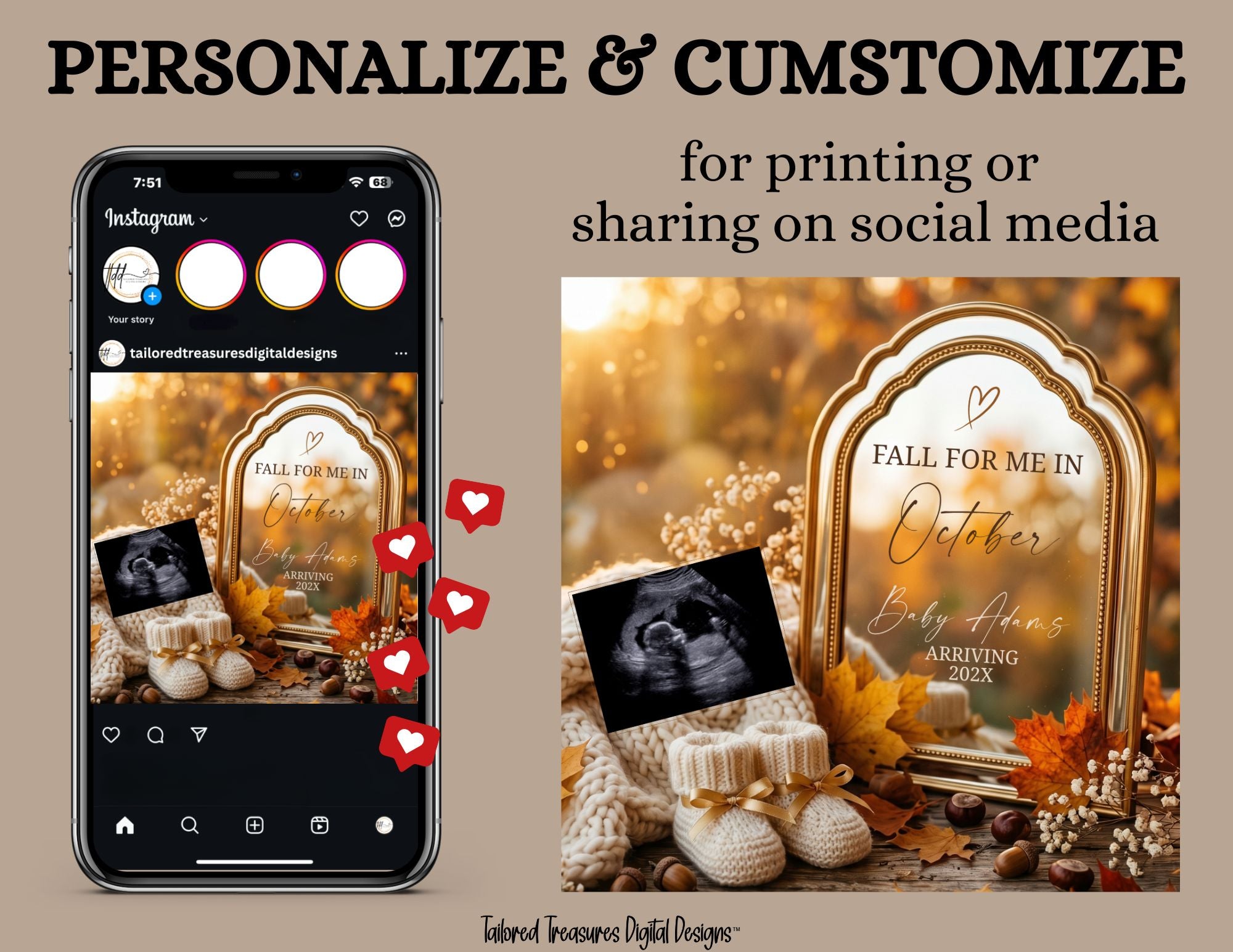 Rustic Fall Pregnancy Announcement | Fully Editable Digital Canva Template | Thanksgiving Themed TailoredTreasuresDigitalDesigns™