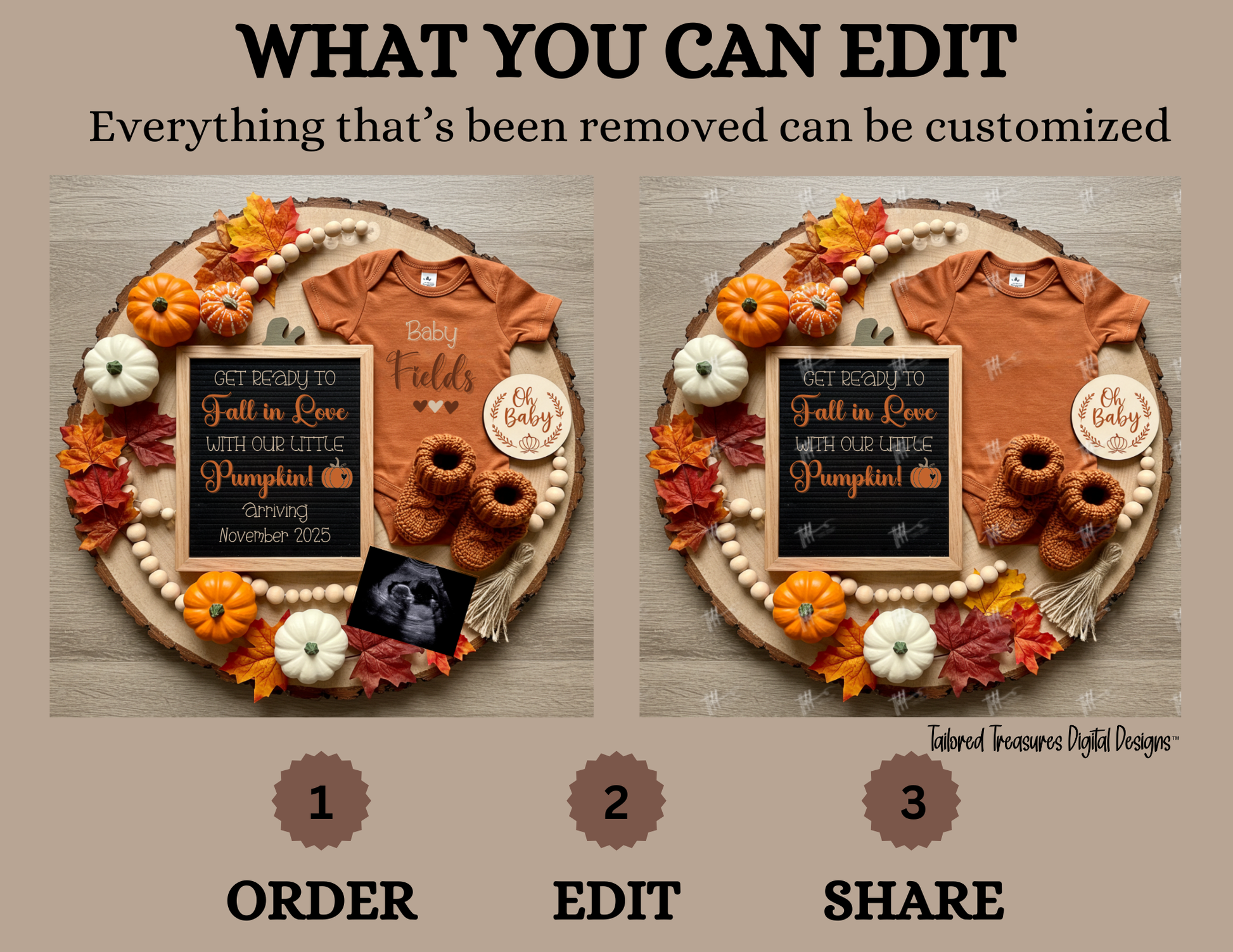 Digital Pregnancy Announcement, Fall In Love, Customizable Fall Themed, Personalized Editable Template TailoredTreasuresDigitalDesigns™