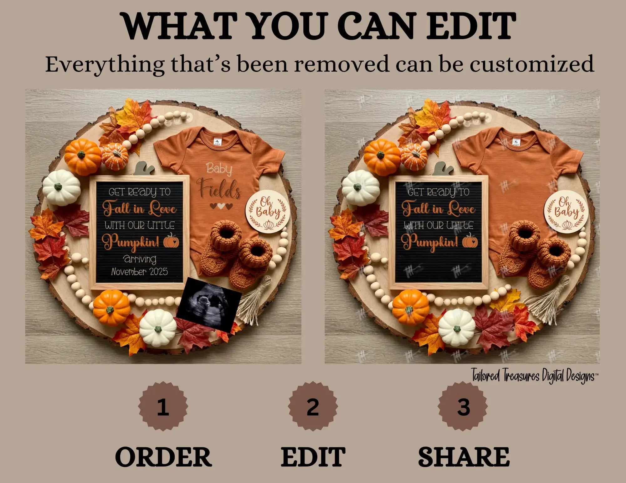 Digital Pregnancy Announcement, Fall In Love, Customizable Fall Themed, Personalized Editable Template TailoredTreasuresDigitalDesigns™