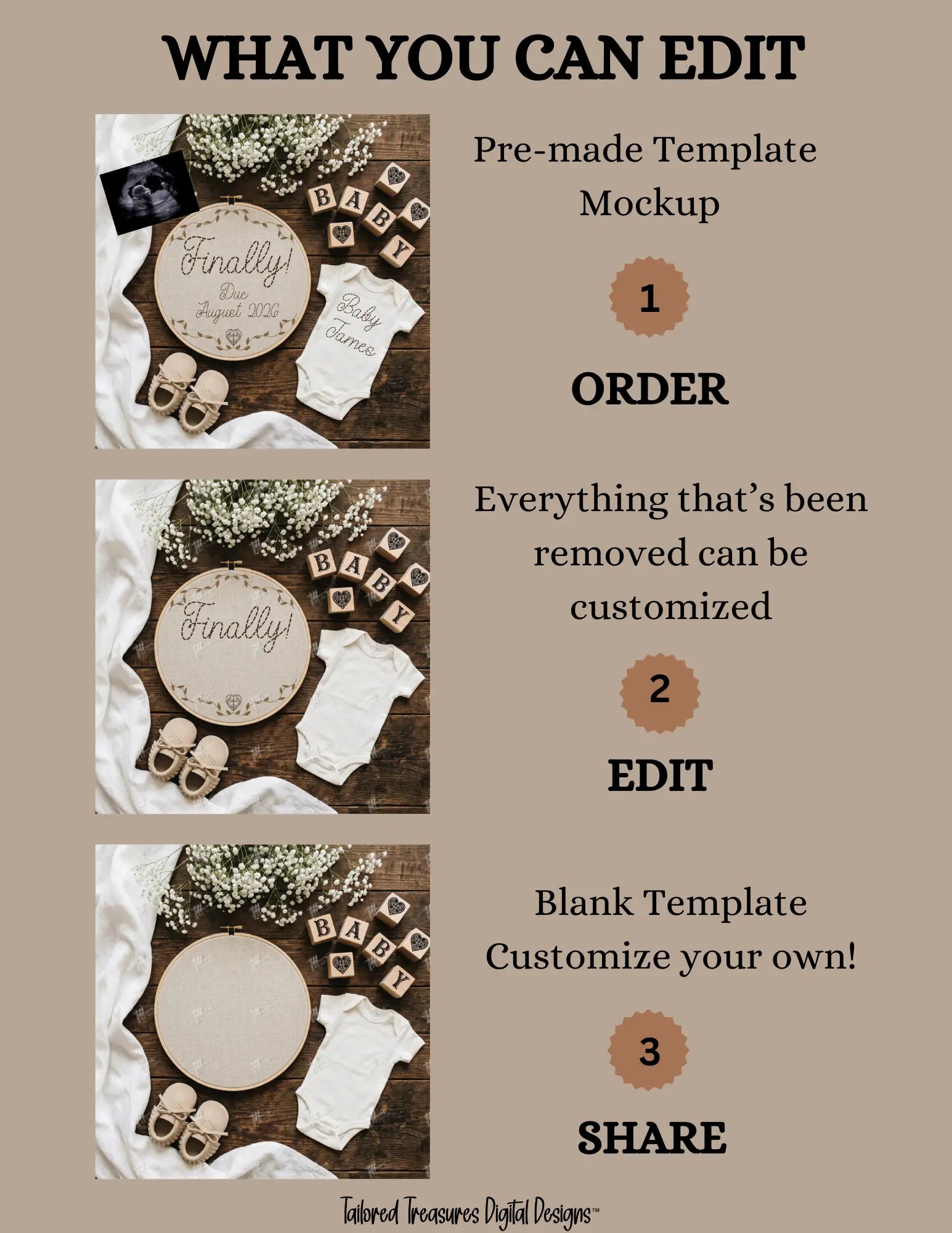 Finally!, Digital Pregnancy Announcement, Gender Neutral, Customizable Hand Embroidered Themed, Canva Instant Download Editable Template - TailoredTreasuresDigitalDesigns™