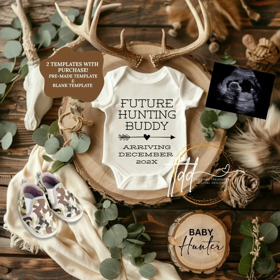 Digital Pregnancy Announcement, Future Hunter, Customizable Hunting Themed, Personalized Editable Template TailoredTreasuresDigitalDesigns™