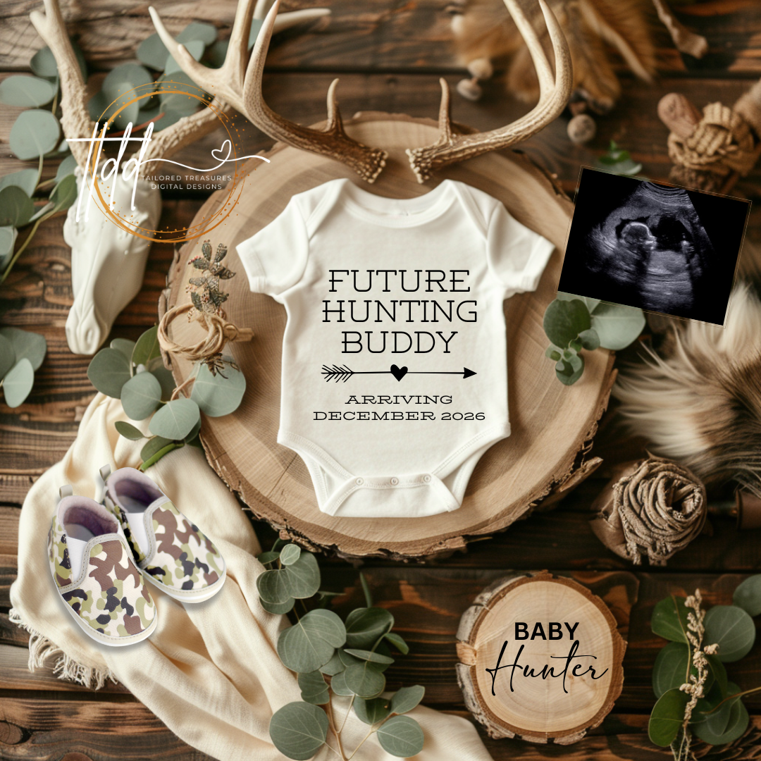 Digital Pregnancy Announcement, Future Hunter, Customizable Hunting Themed, Personalized Editable Template TailoredTreasuresDigitalDesigns™
