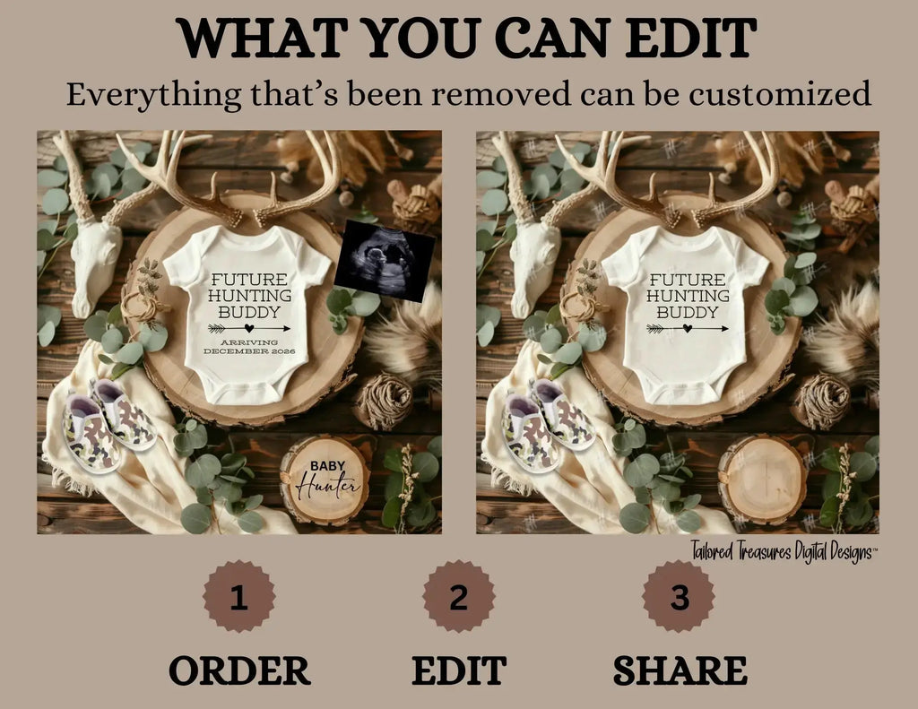 Digital Pregnancy Announcement, Future Hunter, Customizable Hunting Themed, Personalized Editable Template TailoredTreasuresDigitalDesigns™