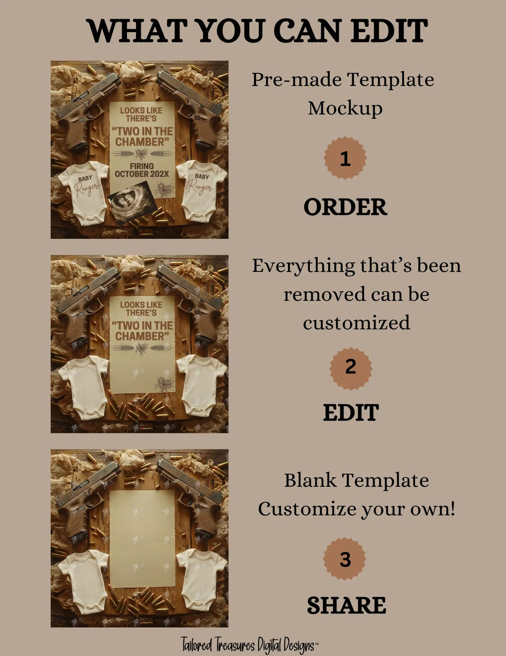 Digital Pregnancy Announcement, Two in the Chamber, Customizable Twins Glock Themed, Personalized Editable Template TailoredTreasuresDigitalDesigns™