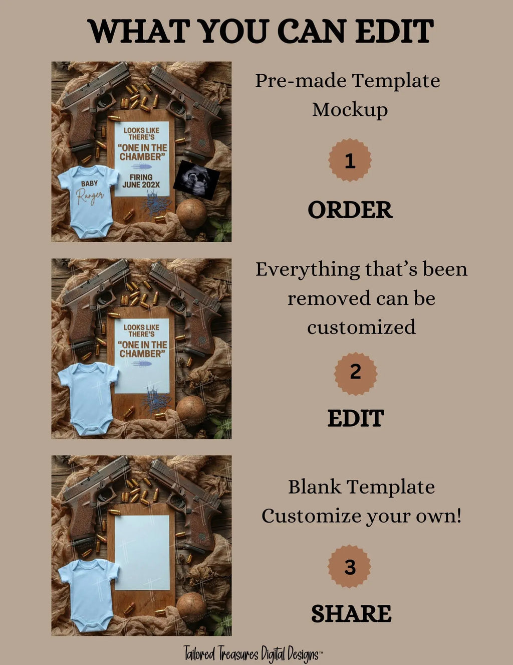 One in the Chamber Boy Pregnancy Announcement – Glock Gun Canva Template | Instant Digital Download TailoredTreasuresDigitalDesigns™