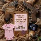 One in the Chamber Girl Glock Pregnancy Announcement – Fully Editable Canva Template TailoredTreasuresDigitalDesigns™