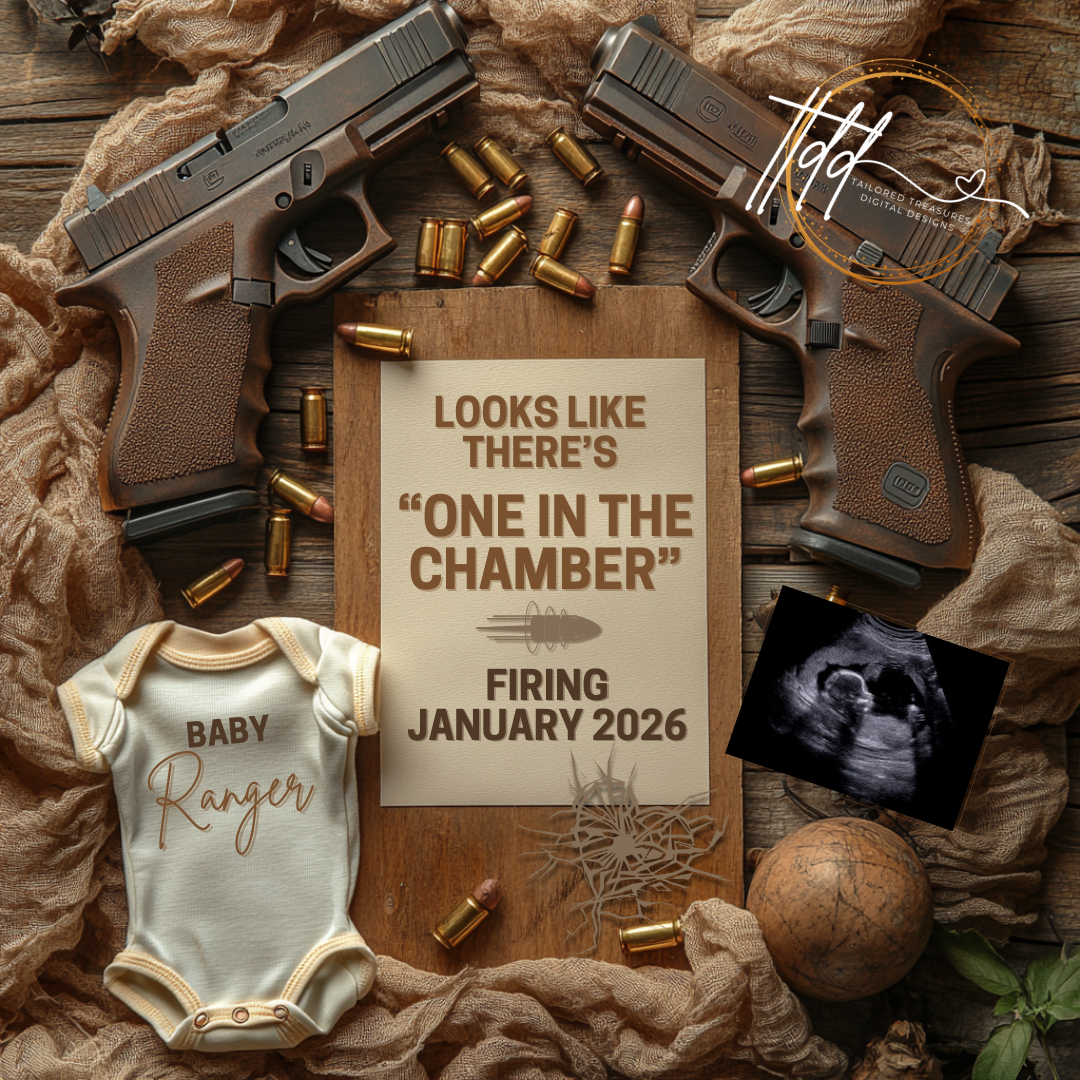 Digital Pregnancy Announcement, One in the Chamber, Customizable Glock Themed, Personalized Editable Template TailoredTreasuresDigitalDesigns™