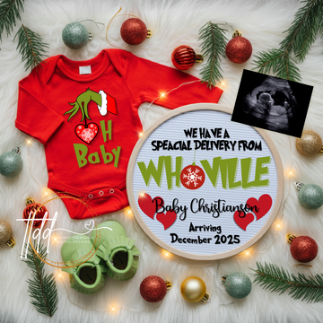 Digital Christmas Pregnancy Announcement, Special Delivery from Whoville, Customizable Grinch Themed, Personalized Editable Template TailoredTreasuresDigitalDesigns™