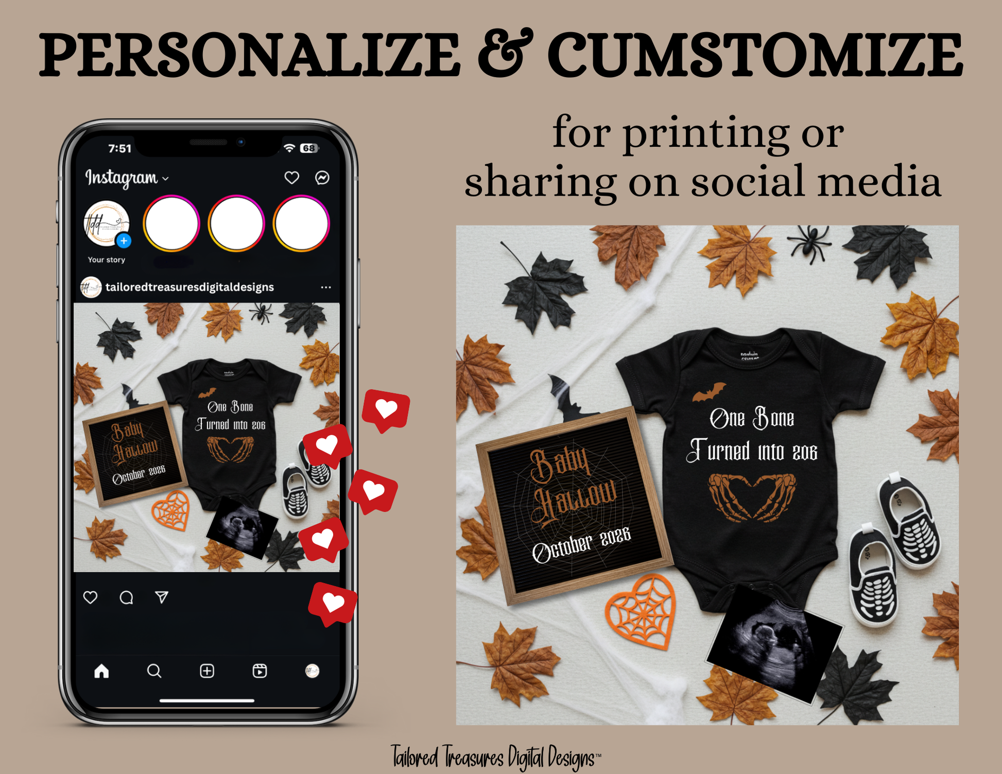 Digital Funny Pregnancy Announcement, Halloween Baby Reveal, Customizable Personalized Editable Template TailoredTreasuresDigitalDesigns™