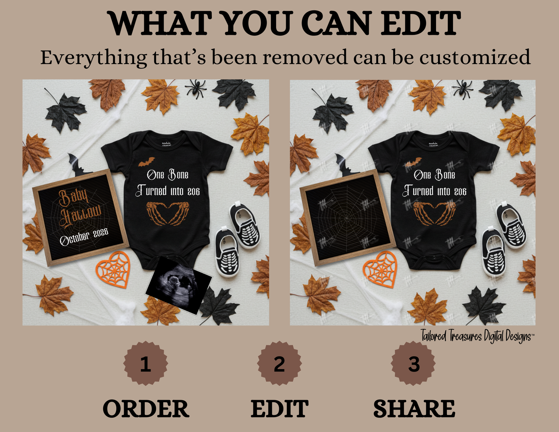 Digital Funny Pregnancy Announcement, Halloween Baby Reveal, Customizable Personalized Editable Template TailoredTreasuresDigitalDesigns™