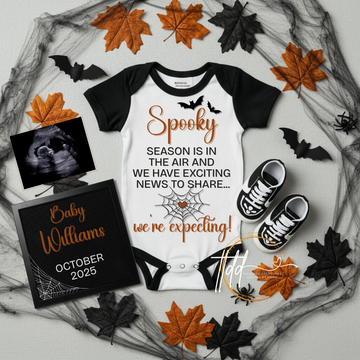 Digital Halloween Pregnancy Announcement, We’re Expecting Baby Reveal, Customizable Personalized Editable Template TailoredTreasuresDigitalDesigns™
