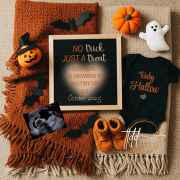 Digital Halloween Pregnancy Announcement, Trick or Treat Baby Reveal, Customizable Personalized Editable Template TailoredTreasuresDigitalDesigns™
