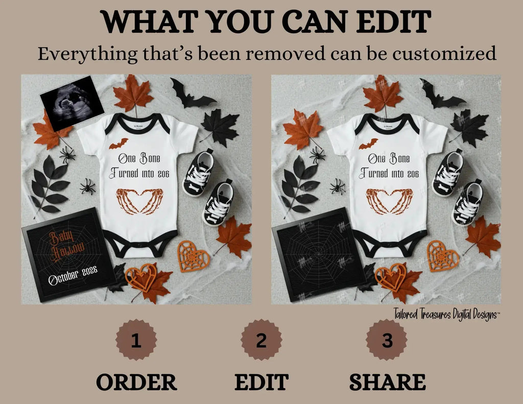 Digital Halloween Pregnancy Announcement, Funny Baby Reveal, Customizable Personalized Editable Template TailoredTreasuresDigitalDesigns™