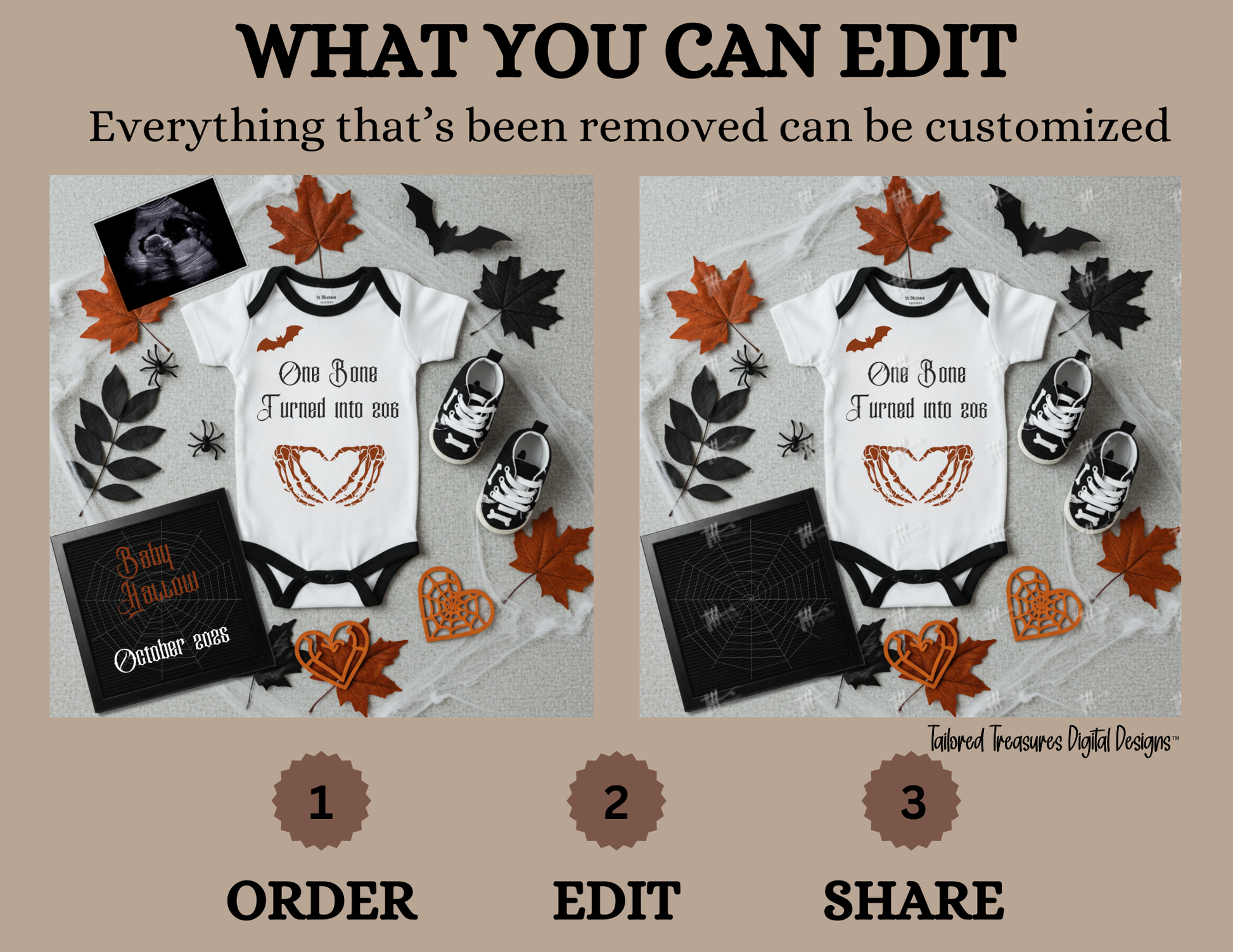 Digital Halloween Pregnancy Announcement, Funny Baby Reveal, Customizable Personalized Editable Template TailoredTreasuresDigitalDesigns™